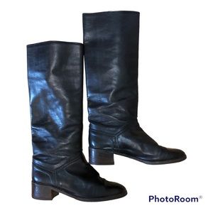 LEATHER riding boots knee high. Leather soles and stacked leather heel